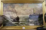 After a Stormy Night, Peel Harbour, Isle of Man by Thomas Rose Miles, oil on canvas, sold Feb 2018