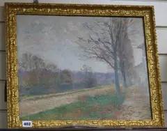 Tree-lined avenue in Autumn by Victor Lecomte, oil on canvas, sold Feb 2018