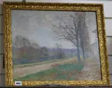Tree-lined avenue in Autumn by Victor Lecomte, oil on canvas, sold Feb 2018