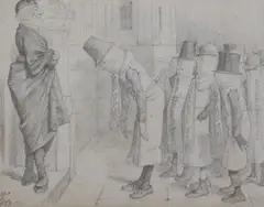 Back to School or Dr Gladstone and his young friends' Published in Punch 8th April 1893, monogrammed and dated 1893, 6 x 8in by John Tenniel, 1893, pencil, sold Jan 2018