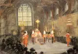 Westminster Hall, March 17.18.19 1910' King George Vth in state signed 12.5 x 17in by Archibald Standish Hartrick, pastel, sold Jan 2018