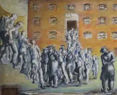 5 x 39.5in by Jim Gilbert, charcoal and oil on canvas, sold Dec 2017