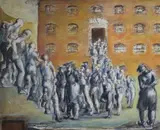 5 x 39.5in by Jim Gilbert, charcoal and oil on canvas, sold Dec 2017