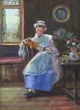 Afternoon Read by John Edward Soden, oil on wood, sold Dec 2017