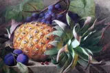 Still life of a pineapple, plums and grapes by Charles Henry Slater, watercolour, sold Dec 2017