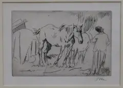 EtchingStudy of horses and a girl standingsigned in pencil4 x 6in by Augustus John, etching, sold Dec 2017