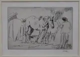 EtchingStudy of horses and a girl standingsigned in pencil4 x 6in by Augustus John, etching, sold Dec 2017