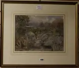 WatercolourPont Y Pair Bridge on the River LluguyAbbott & Holder label by David Cox, watercolour, sold Dec 2017