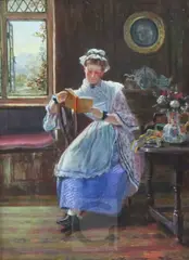 Afternoon Read by John Edward Soden, oil on wood, offered Nov 2017
