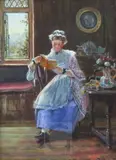 Afternoon Read by John Edward Soden, oil on wood, offered Nov 2017