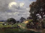 Gainsborough Lane, Somerleyton, sketch June 1928 initialled 8.5 x 11.5in by Campbell Archibald Mellon, oil on wood, sold Nov 2017
