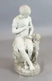 A Carrara white marble carving of a seated boy with a begging dog by Achille Casoni, sculpture, sold Nov 2017