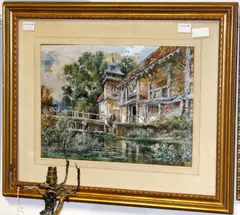 The old mill weir by Henry Valter, gouache, sold Jan 2012