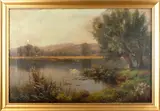 Landscape with swan on a lake by Edward .J. Duval, sold Jan 2012