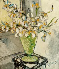 Still life of flowers in a green vase by Stanley Grimm, oil on canvas, sold Jan 2012