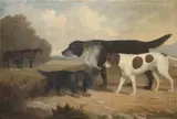 Three dogs in a landscape by William R. Robinson, oil on canvas, offered Jan 2012