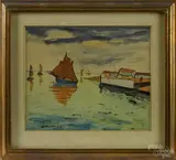 harbor scene by Élisée Maclet, watercolor, offered Sep 2015