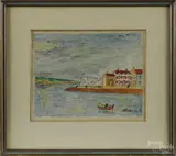 harbor scene by Élisée Maclet, watercolor, offered Sep 2015