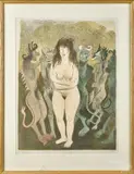 of a nude standing with devil figures by Raphael Soyer, lithograph, offered Sep 2015