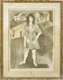 of a woman in a patchwork coat by Raphael Soyer, lithograph, offered Sep 2015