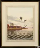 of ducks in flight by John Sudy, watercolor, offered Sep 2015