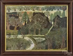 primitive landscape by John Roeder, oil on board, offered Sep 2015