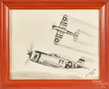 drawings of WWII fighter planes by Al Branch, pencil and charcoal, offered Sep 2015