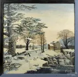 winter landscape by Alton Hinman, oil on board, offered Sep 2015