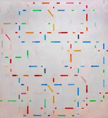 Red and Green Staccato by Michael Loew, 1977, acrylic on canvas, sold May 2023