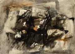 Brownish Black Mass by Michael Loew, 1960, ink and watercolor on paper, sold May 2023