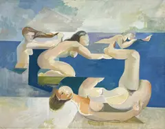 Untitled (Bathers) by Leonard Alberts, oil on canvas, sold May 2023
