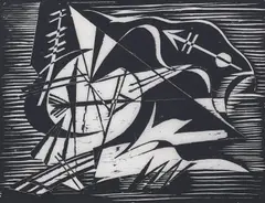 Composition X - Dynamic Rhythm by Werner Drewes, 1934, woodcut, sold May 2023