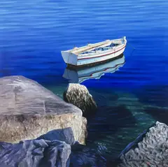 Untitled (Rowboat) by Frane Mlinar, oil on canvas, sold Jun 2023