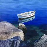 Untitled (Rowboat) by Frane Mlinar, oil on canvas, sold Jun 2023