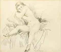 Portrait of a Seated Nude by Emil Ganso, c. 1932, colored pencil on paper, sold Jun 2023