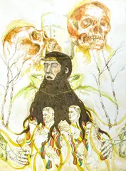Untitled (Choir and Skulls) by Michael Cline, 2003, acrylic on canvas, sold Jun 2023