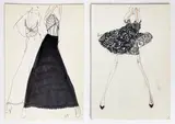 12 Illustrations for Geoffrey Beene by Joe Eula, mixed media (ink, pencil) on illustration card stock, sold Jun 2023
