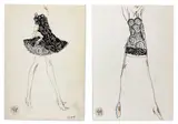 12 Illustrations for Geoffrey Beene by Joe Eula, mixed media (pencil and ink) on illustration card stock, sold Jun 2023