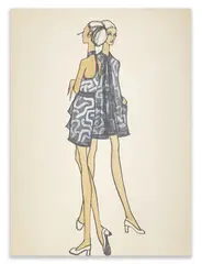 Fashion Illustration for Geoffrey Beene by Issey Miyake, 1969, pencil and marker on card stock, sold Jun 2023