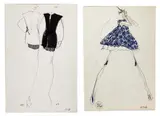 11 Illustrations for Geoffrey Beene by Joe Eula, mixed media (pencil, ink) on illustration card stock, sold Jun 2023