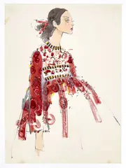 Fashion Sketch by Michaele Vollbracht, watercolor and graphite on paper, sold Jun 2023
