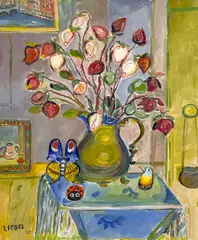 Untitled (Still Life with Rosebuds) by Judyta Sobel, 2007, acrylic on canvas, sold Sep 2023