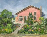 Untitled (Pink House) by Albert Bela Bauer, oil on canvas, sold Sep 2023