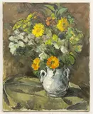 Still Life with Yellow Daisies by Albert Bela Bauer, oil on canvas, sold Sep 2023
