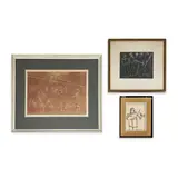 Rehearsal / 5 Man Orchestra / Untitled (Violin Player) (3 Works) by Betty Esman, ink on paper, gouache on cardstock, sold Sep 2023