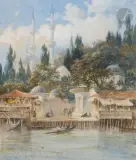 Istanbul, la mosquée d’Eyüp Sultan by Eugène Flandin, vers 1850, Aquarelle, sold Jun 2022