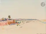 Algérie, paysage à Lagouat by Lucien Mainssieux, 1925, Encre et aquarelle, sold Jun 2022