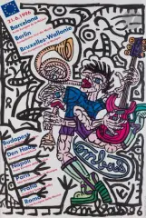 Sans titre by Robert Combas, 1996, Acrylique sur affiche de la fête de la musique du, sold Jun 2022