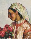 Marocaine au bouquet de roses by José Cruz Herrera, 1943, Gouache sur papier marouflé sur toile, sold Dec 2009