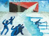 Les petits pêcheurs à la ligne by Raymond Queneau, vers 1948, Gouache, sold Dec 2009